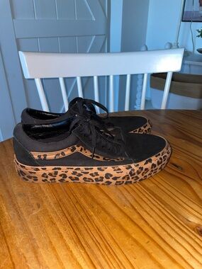 Vans Old Skool Platform Leopard Print Low Top Sneakers Womens 9.5